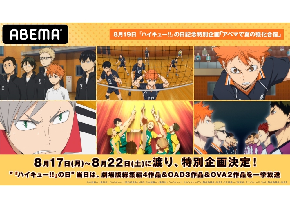 ハイキュー!!の日（8/19）特別企画『ABEMAで夏の強化合宿』開催決定！