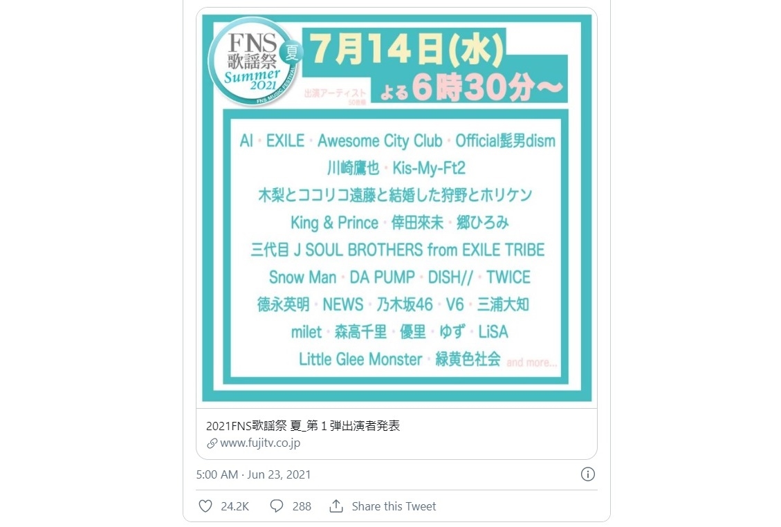 2021 FNS歌謡祭 夏にアーティスト・LiSAが出演決定【7/14放送】