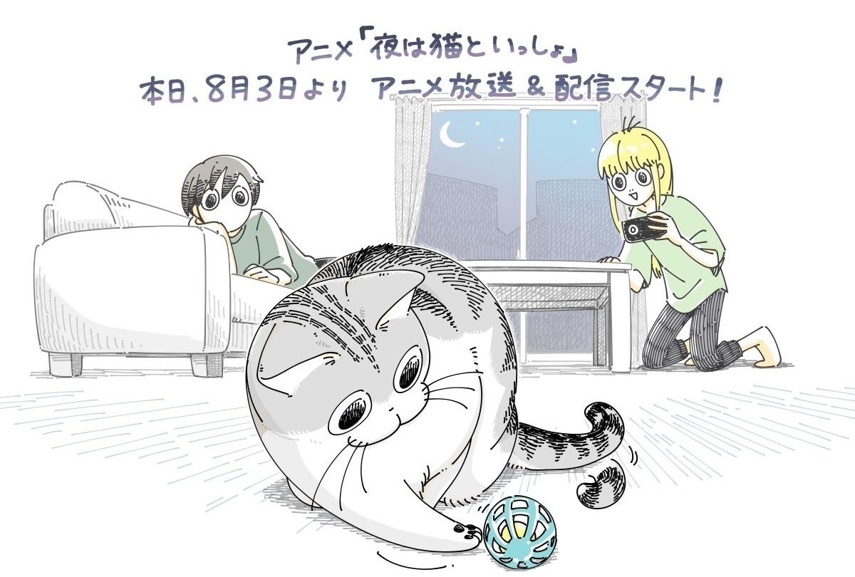 夏アニメ『夜は猫といっしょ』原作者よりお祝いイラスト到着！