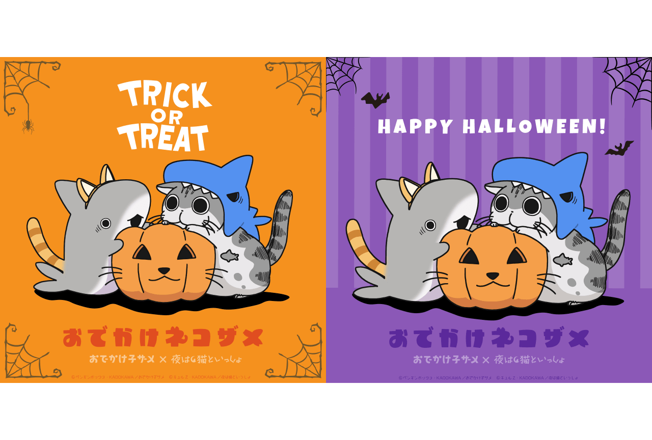 『おでかけ⼦ザメ』×『夜は猫といっしょ』コラボビジュアルが公開